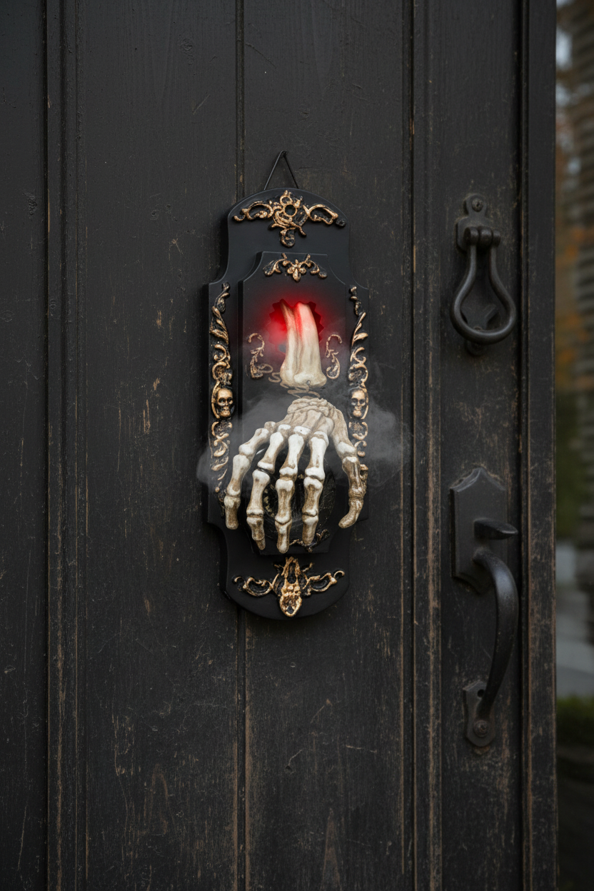 Halloween Prop Doorbell Decoration With Skeleton Hand And Glowing Candle - Image 2