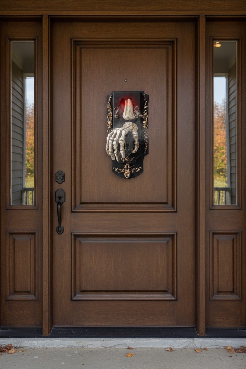 Halloween Prop Doorbell Decoration With Skeleton Hand And Glowing Candle - Image 8
