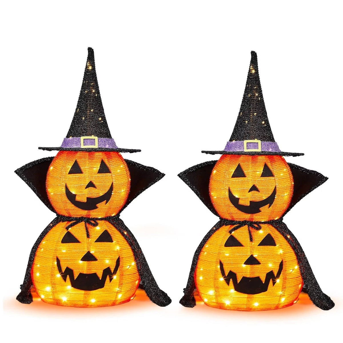 Halloween Pumpkin Decoration Lighted Witch Stacked Set For Outdoor Garden Decor Warm White Lights - Image 5