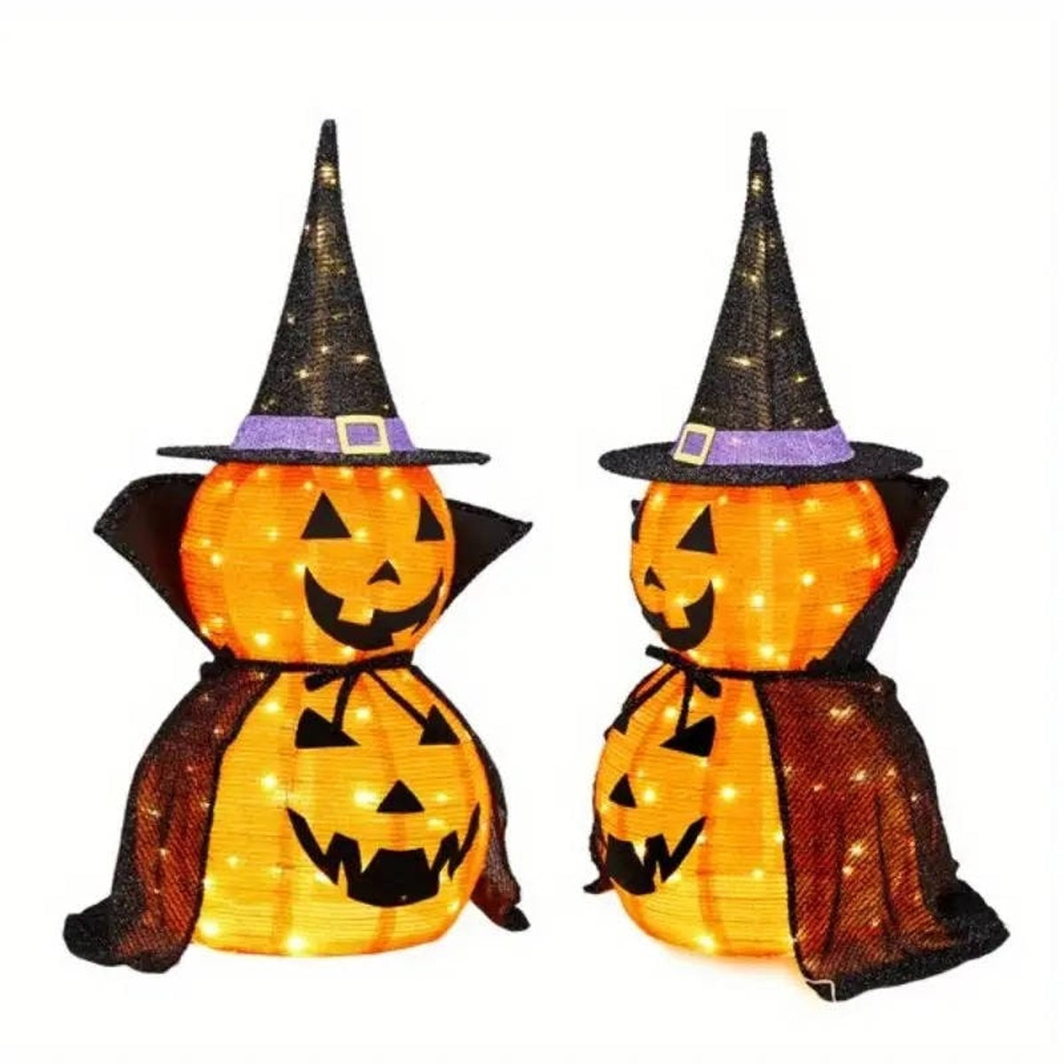 Halloween Pumpkin Decoration Lighted Witch Stacked Set For Outdoor Garden Decor Warm White Lights - Image 6