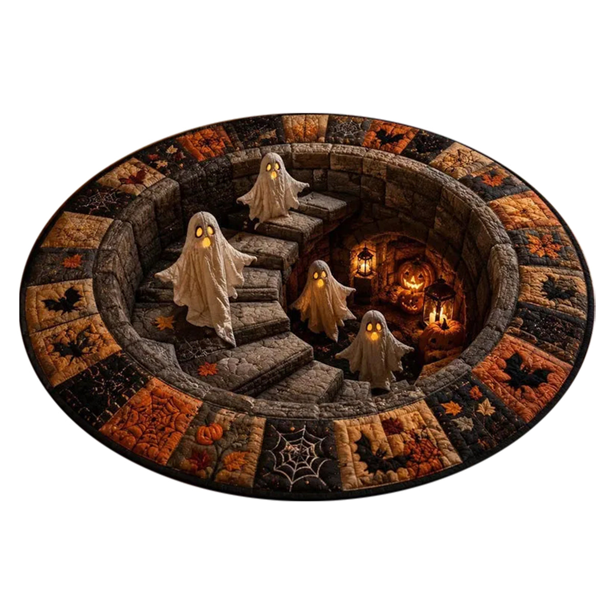 Halloween Rug Area Decor Themed 3D Illusion Print Oval Flatweave Novelty Design - Image 2