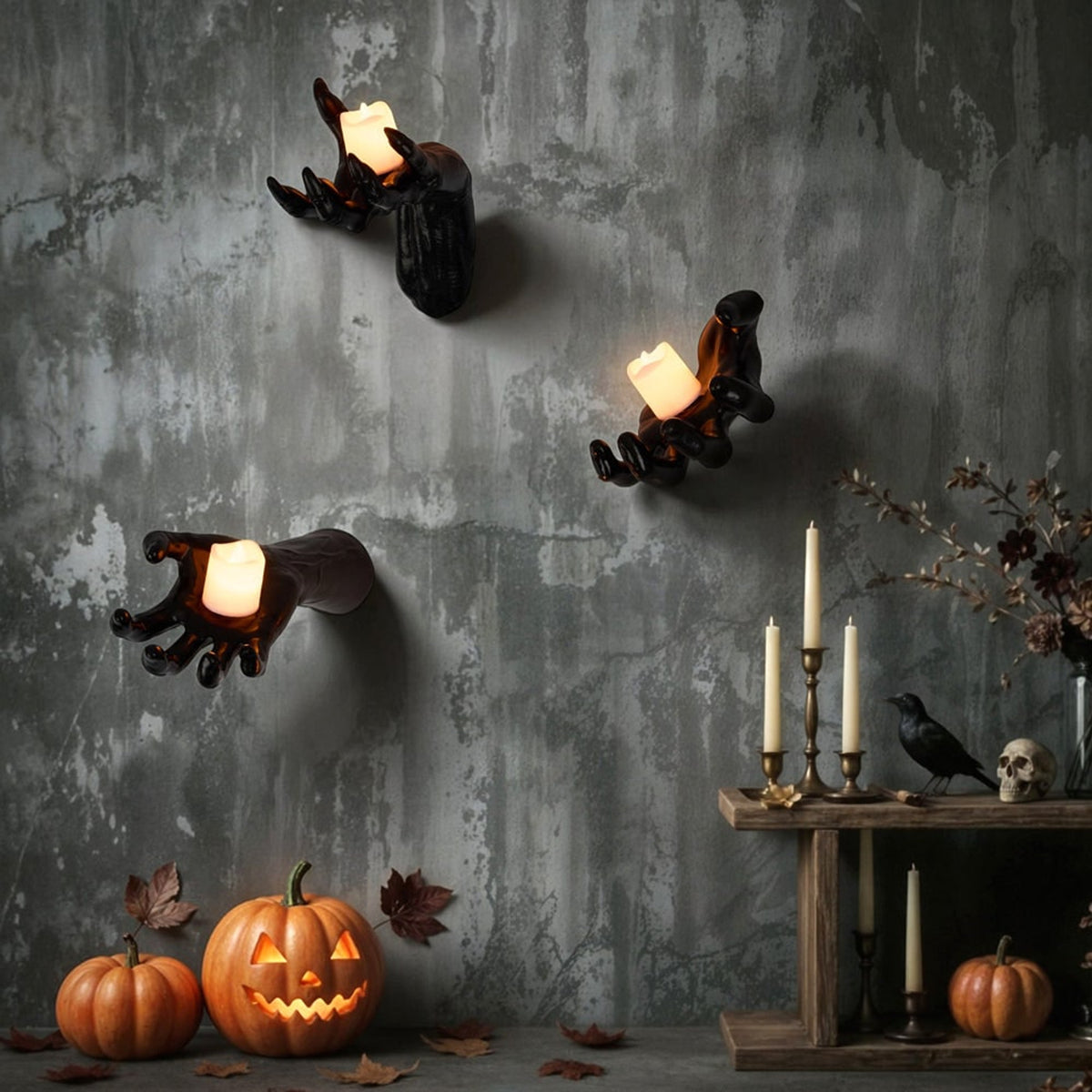 Halloween Wall Decoration Reaching Hand With Warm LED Candle Set For Decor - Image 6