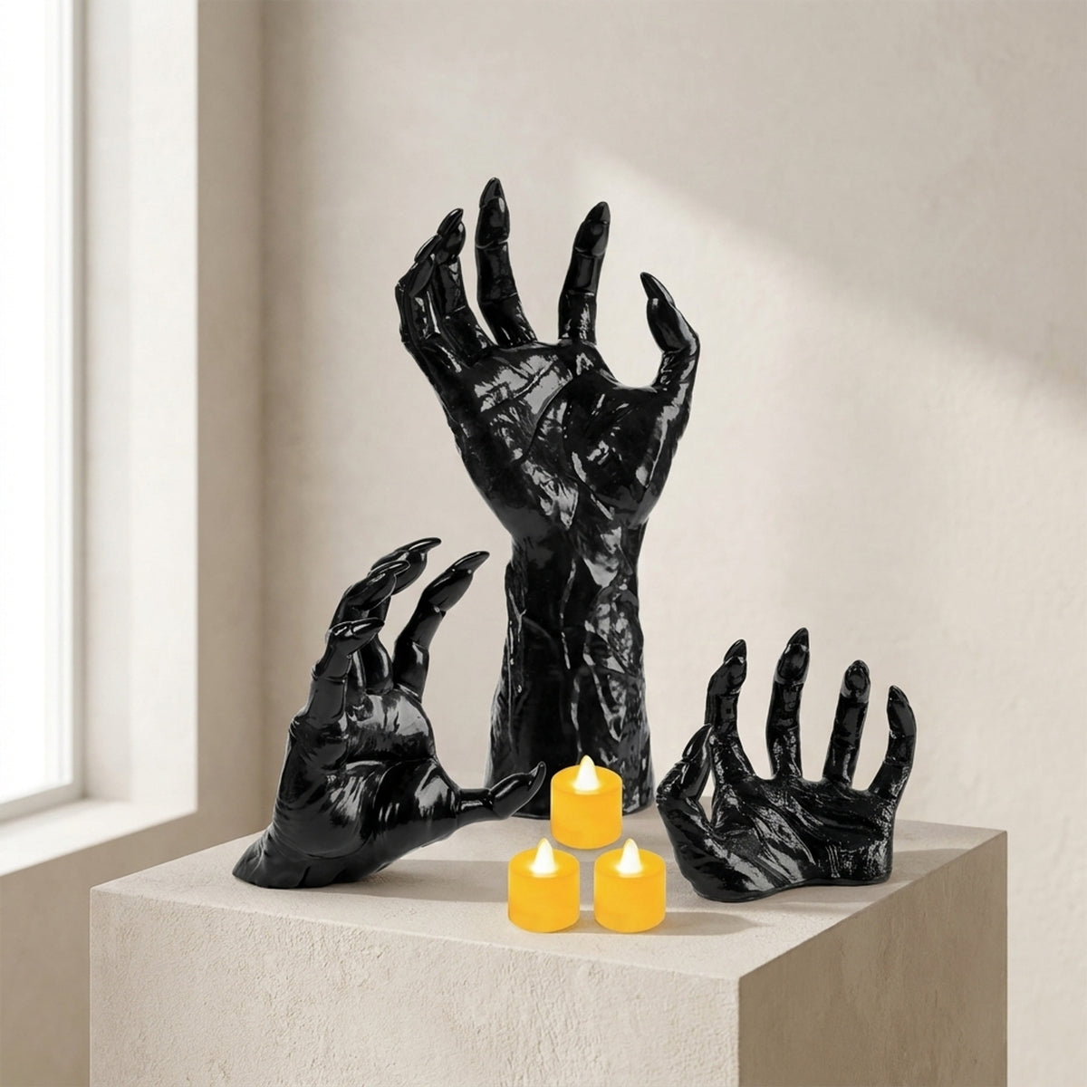 Halloween Wall Decoration Reaching Hand With Warm LED Candle Set For Decor - Image 1