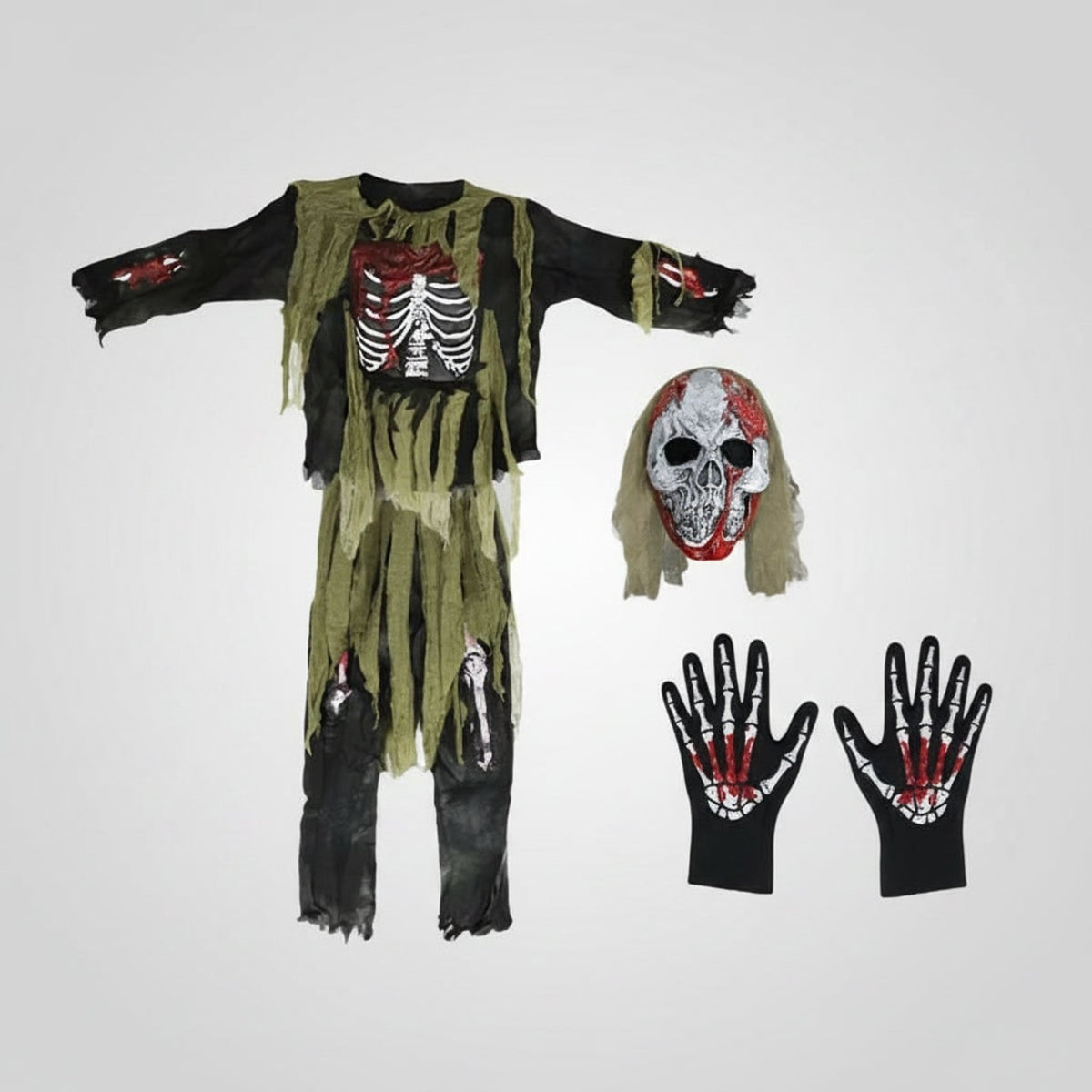 Halloween Zombie Costume For Kids With Skull Mask And Gloves Authentically Spooky Skeleton Design - Image 4