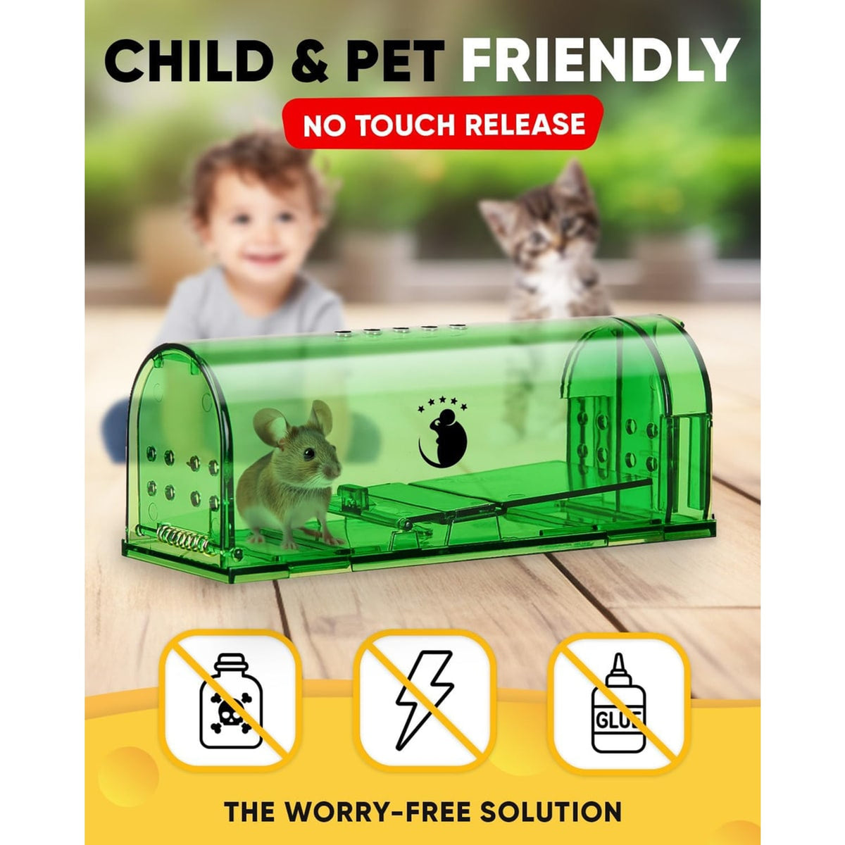 Humane Mouse Trap Live Catch Release Reusable Rodent 4 Pack Green Plastic - Image 3