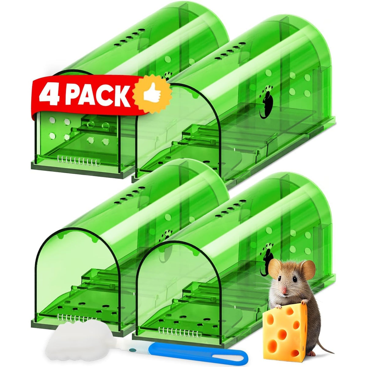 Humane Mouse Trap Live Catch Release Reusable Rodent 4 Pack Green Plastic - Image 2