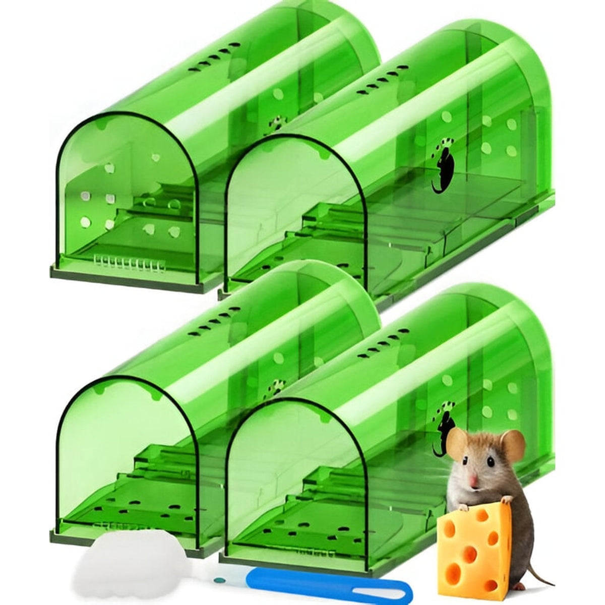 Humane Mouse Trap Live Catch Release Reusable Rodent 4 Pack Green Plastic - Image 1