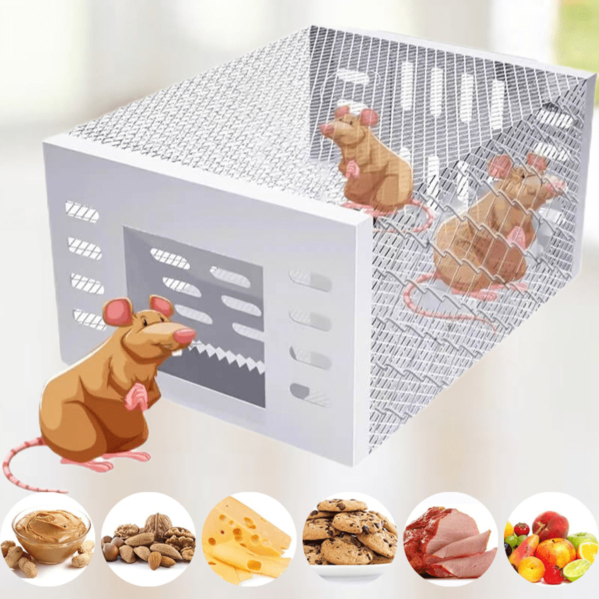 Humane Mouse Trap Live Reusable Catch Multi Cage Silver Mesh White Panels - Image 4