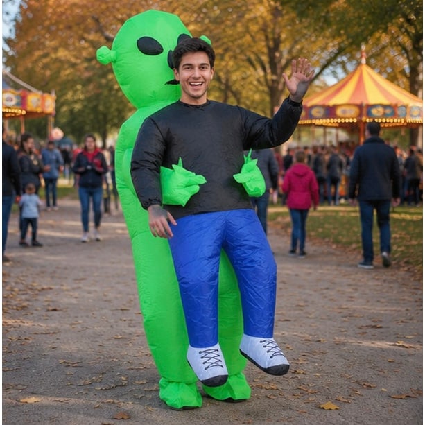 Inflatable Alien Costume For Halloween Full Body Green Suit With Carrying Illusion - Image 7