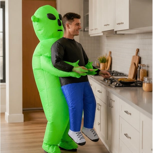 Inflatable Alien Costume For Halloween Full Body Green Suit With Carrying Illusion - Image 8
