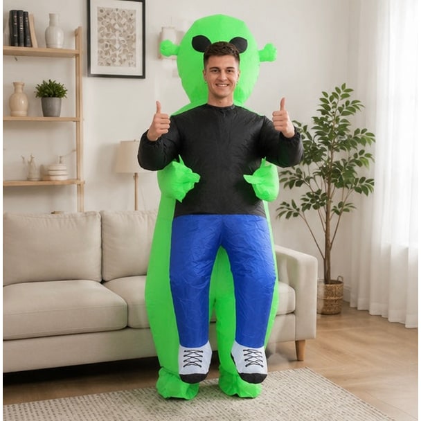 Inflatable Alien Costume For Halloween Full Body Green Suit With Carrying Illusion - Image 9