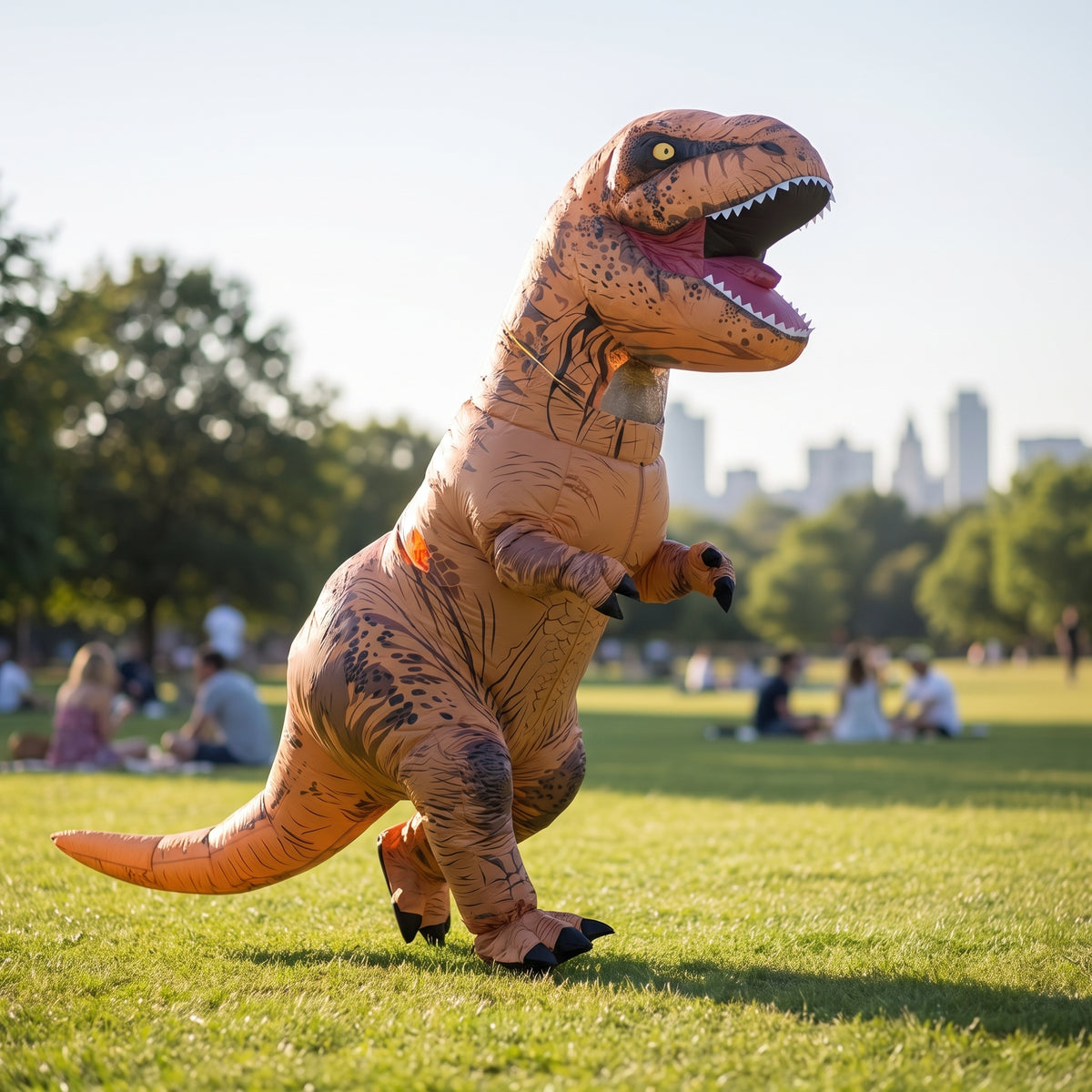 Halloween Dinosaur Inflatable Costume With Built-In Fan Blow Up T-Rex Outfit For Adults Instant Inflation Full-Body Design - hero