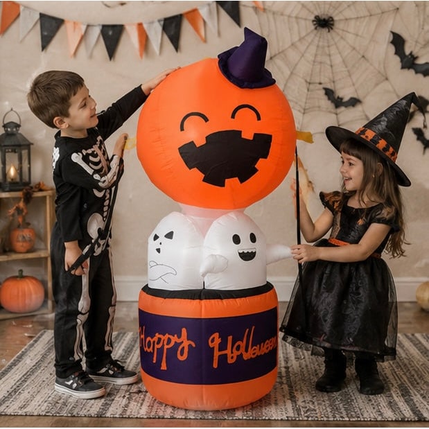 Inflatable Halloween Decoration Pumpkin And Ghosts In Basket Outdoor Yard Decor For Party - Image 10