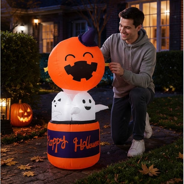 Inflatable Halloween Decoration Pumpkin And Ghosts In Basket Outdoor Yard Decor For Party - Image 11