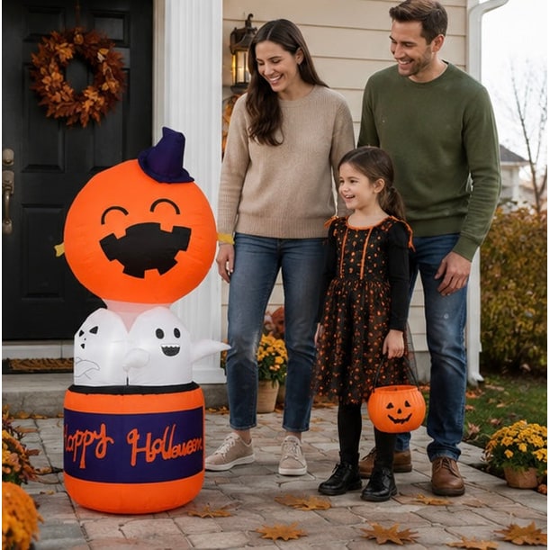 Inflatable Halloween Decoration Pumpkin And Ghosts In Basket Outdoor Yard Decor For Party - Image 12