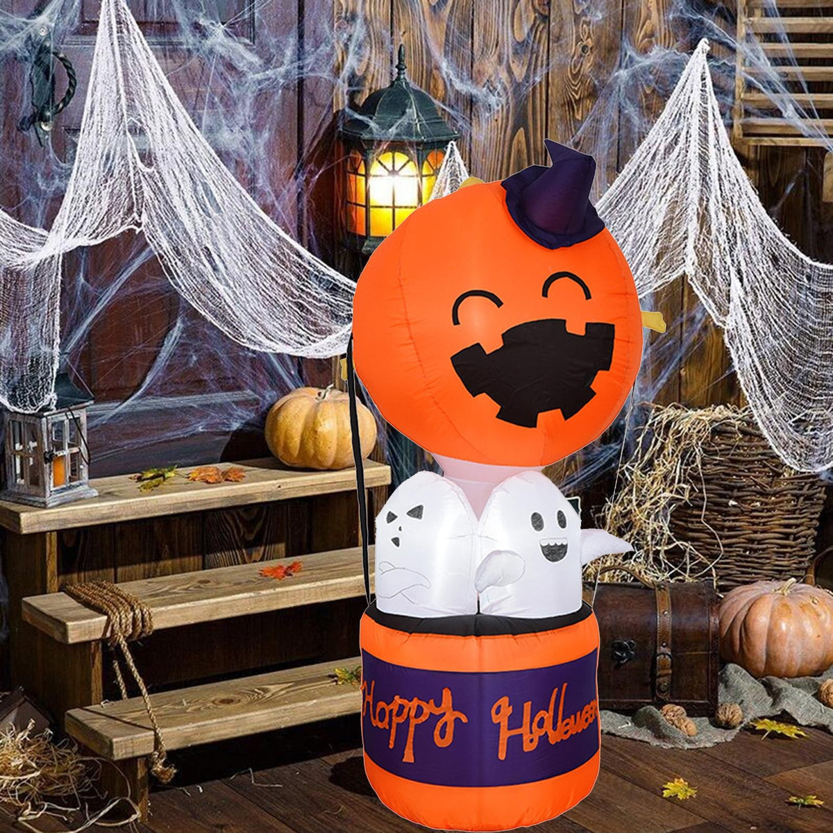 Inflatable Halloween Decoration Pumpkin And Ghosts In Basket Outdoor Yard Decor For Party - Image 3