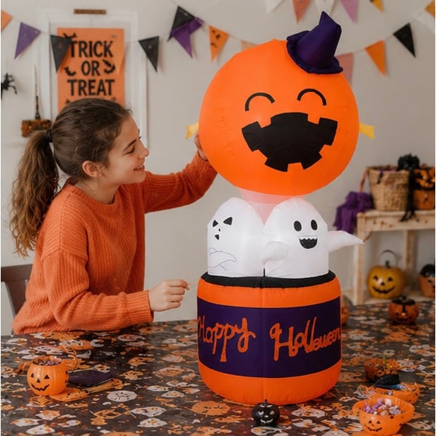 Inflatable Halloween Decoration Pumpkin And Ghosts In Basket Outdoor Yard Decor For Party - Image 6