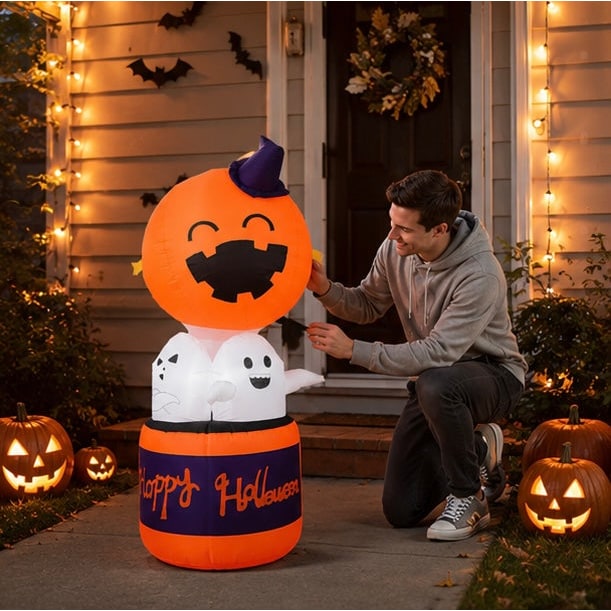 Inflatable Halloween Decoration Pumpkin And Ghosts In Basket Outdoor Yard Decor For Party - Image 7