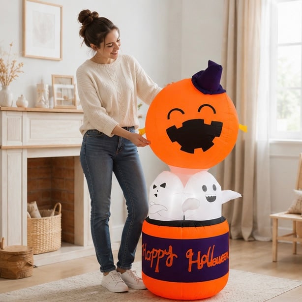 Inflatable Halloween Decoration Pumpkin And Ghosts In Basket Outdoor Yard Decor For Party - Image 9