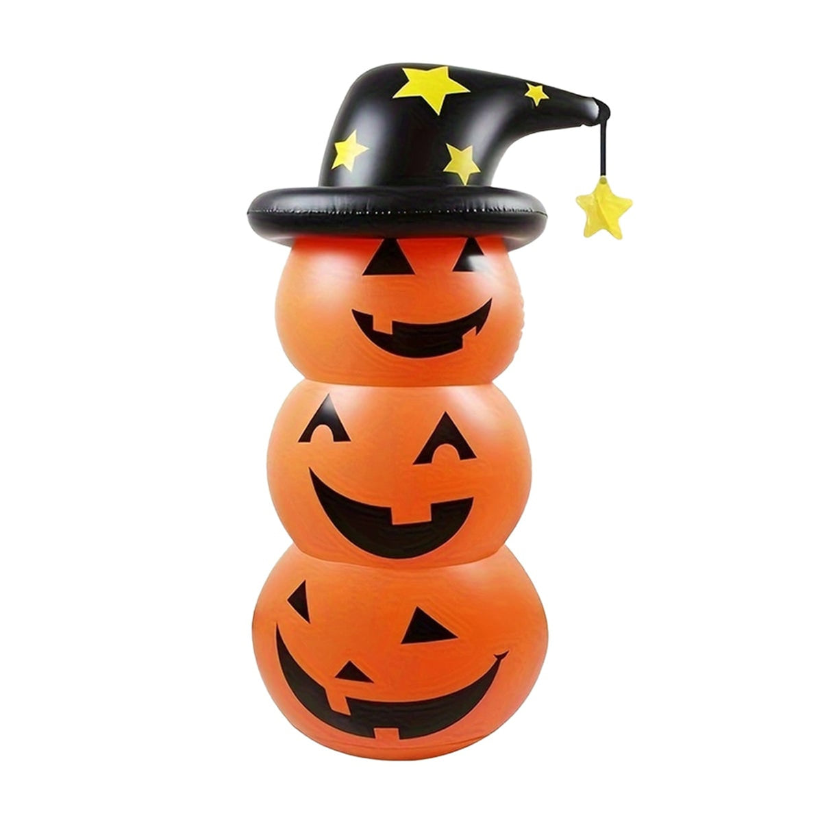 Inflatable Halloween Decoration Stacked Pumpkins With Witch Hat Orange Black Yellow Stars Outdoor Yard - Image 5