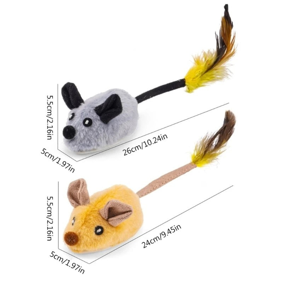 Interactive Cat Toy Mouse Plush Feather Tail Enrichment Play Set Two Pack - Image 3