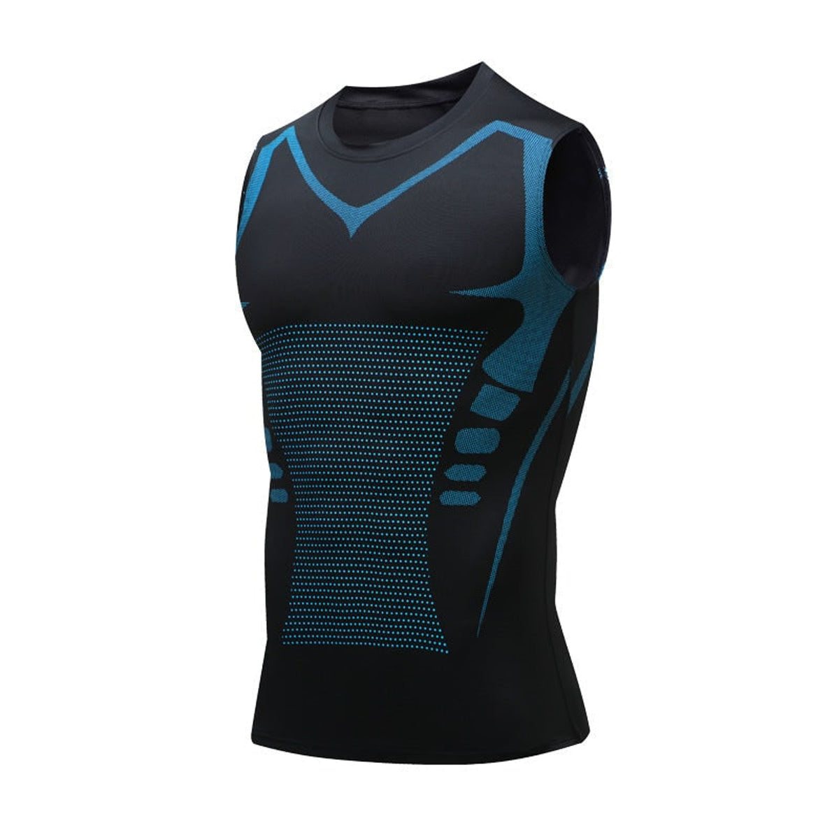 Men's Compression Tank Top Seamless Athletic Shirt With Blue Accents For Posture Support - Image 1