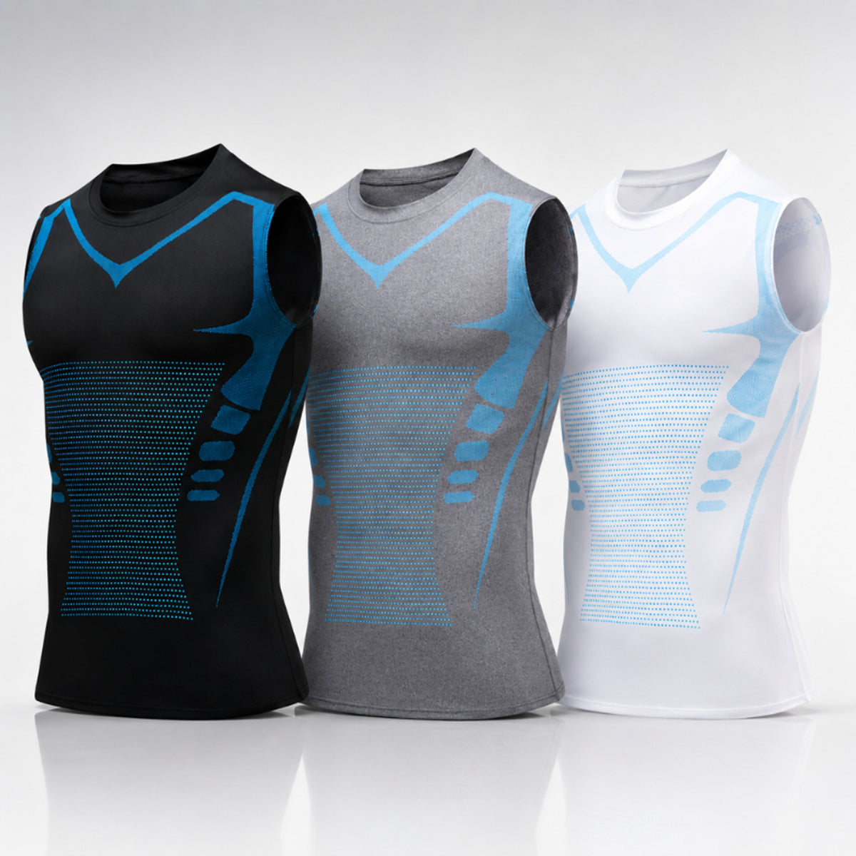 Men's Compression Tank Top Seamless Athletic Shirt With Blue Accents For Posture Support - Image 9