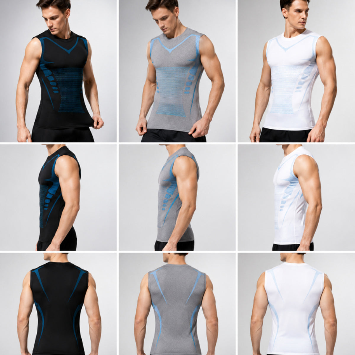 Men's Compression Tank Top Seamless Athletic Shirt With Blue Accents For Posture Support - Image 10