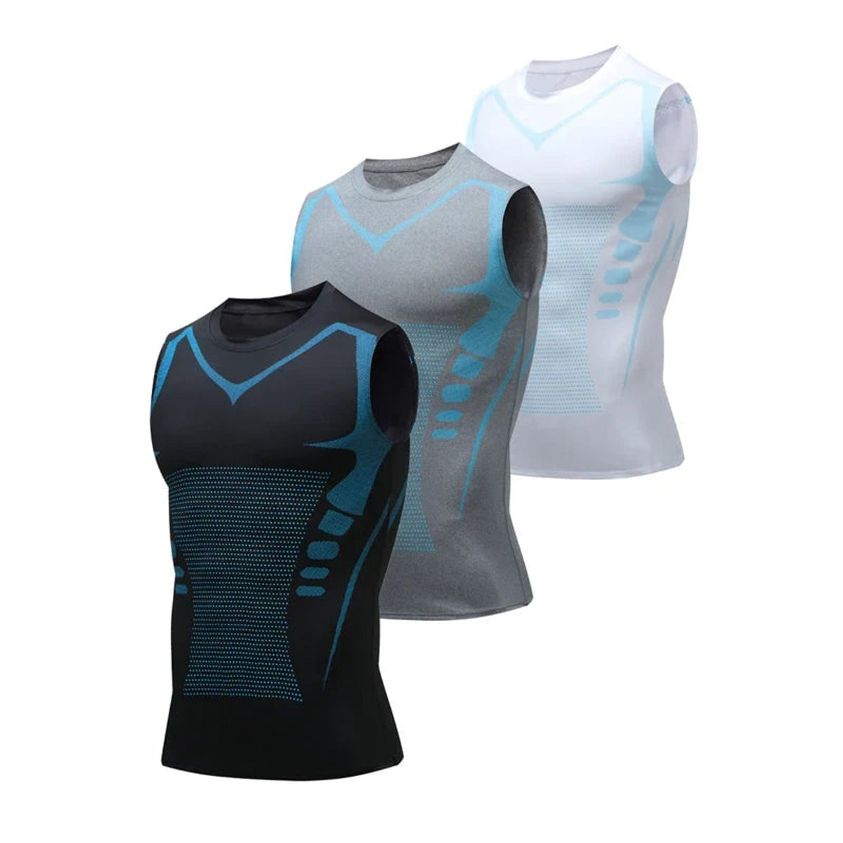 Men's Compression Tank Top Seamless Athletic Shirt With Blue Accents For Posture Support - Image 13