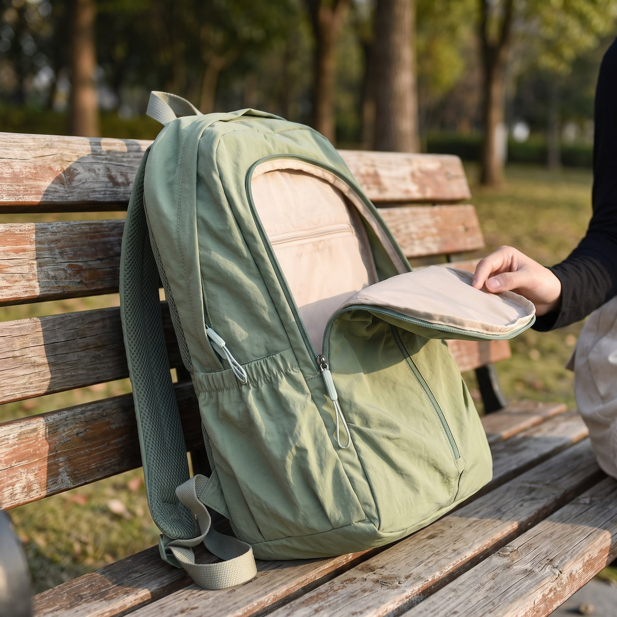 Multifunction Travel Backpack with Streamlined Everyday Design and Zipper Closure - in-use