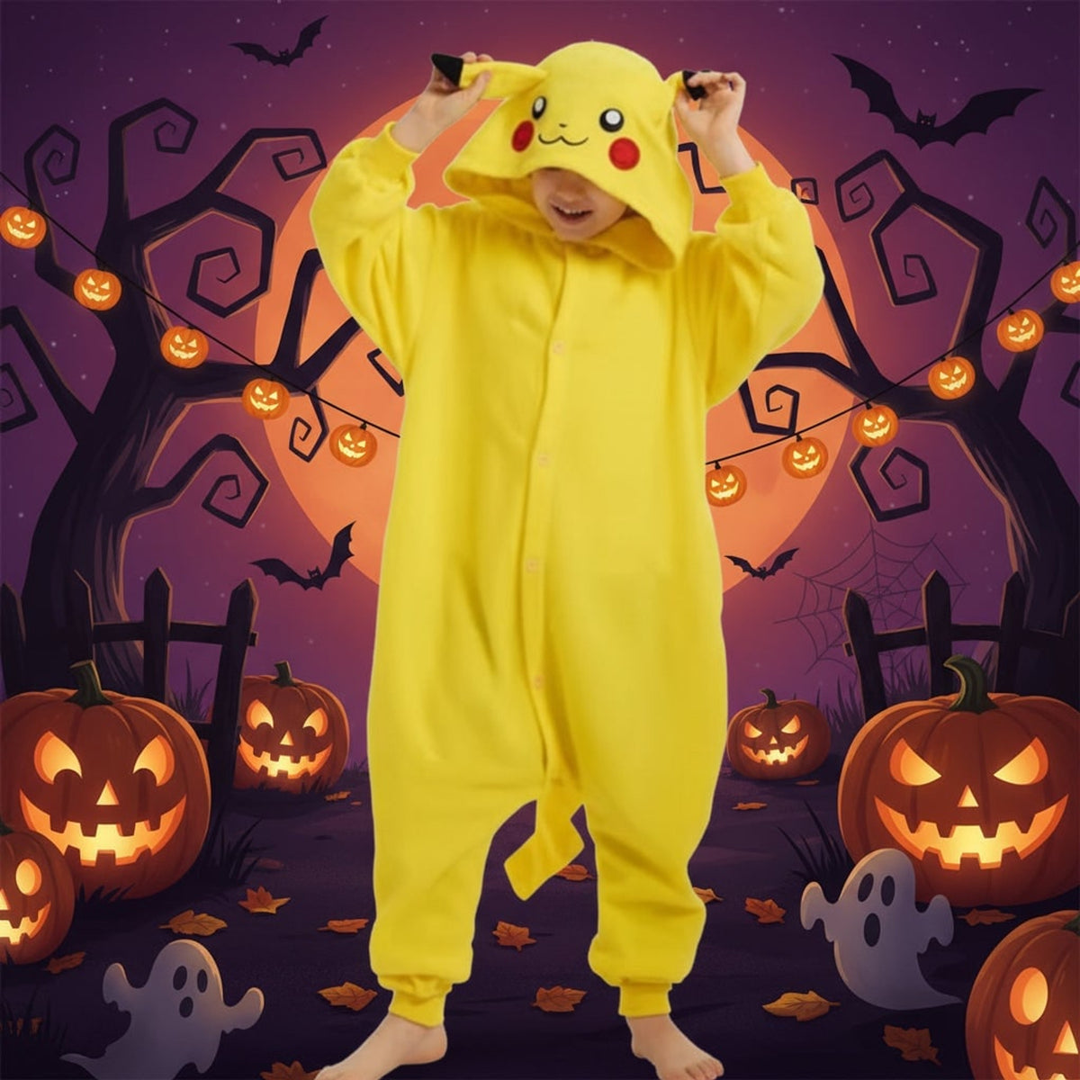 Onesie For Halloween Kids' Christmas Pajamas With Playful Character Hood - Image 2