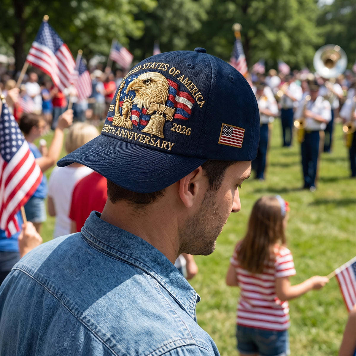 Baseball Cap Dad Hat Patriotic Embroidered United States Flag - in-use