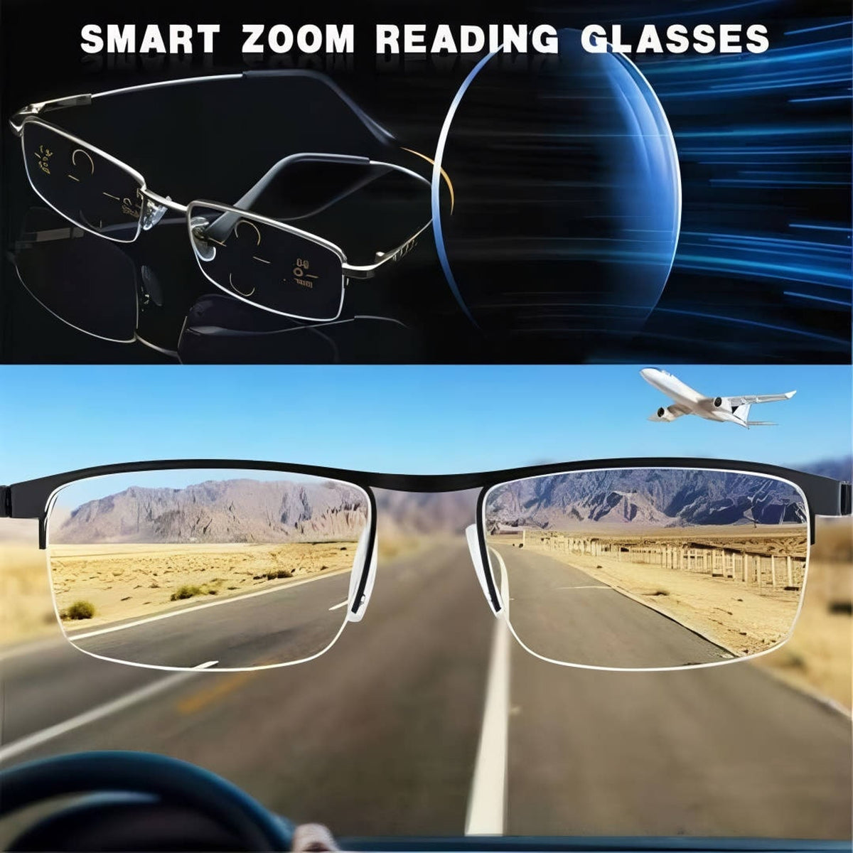 Progressive Reading Glasses Blue Light Blocking Half-Rim Rectangular Unisex Frames - Image 3