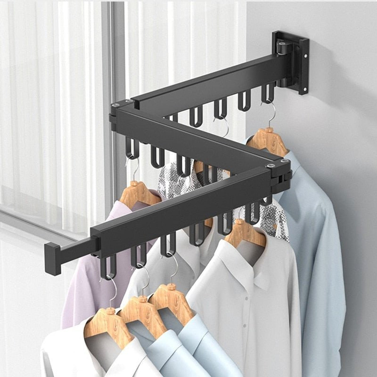 Retractable Drying Rack With Folding Wall-Mount Hanger Extends For Drying Space That Disappears When You're Done - Image 10