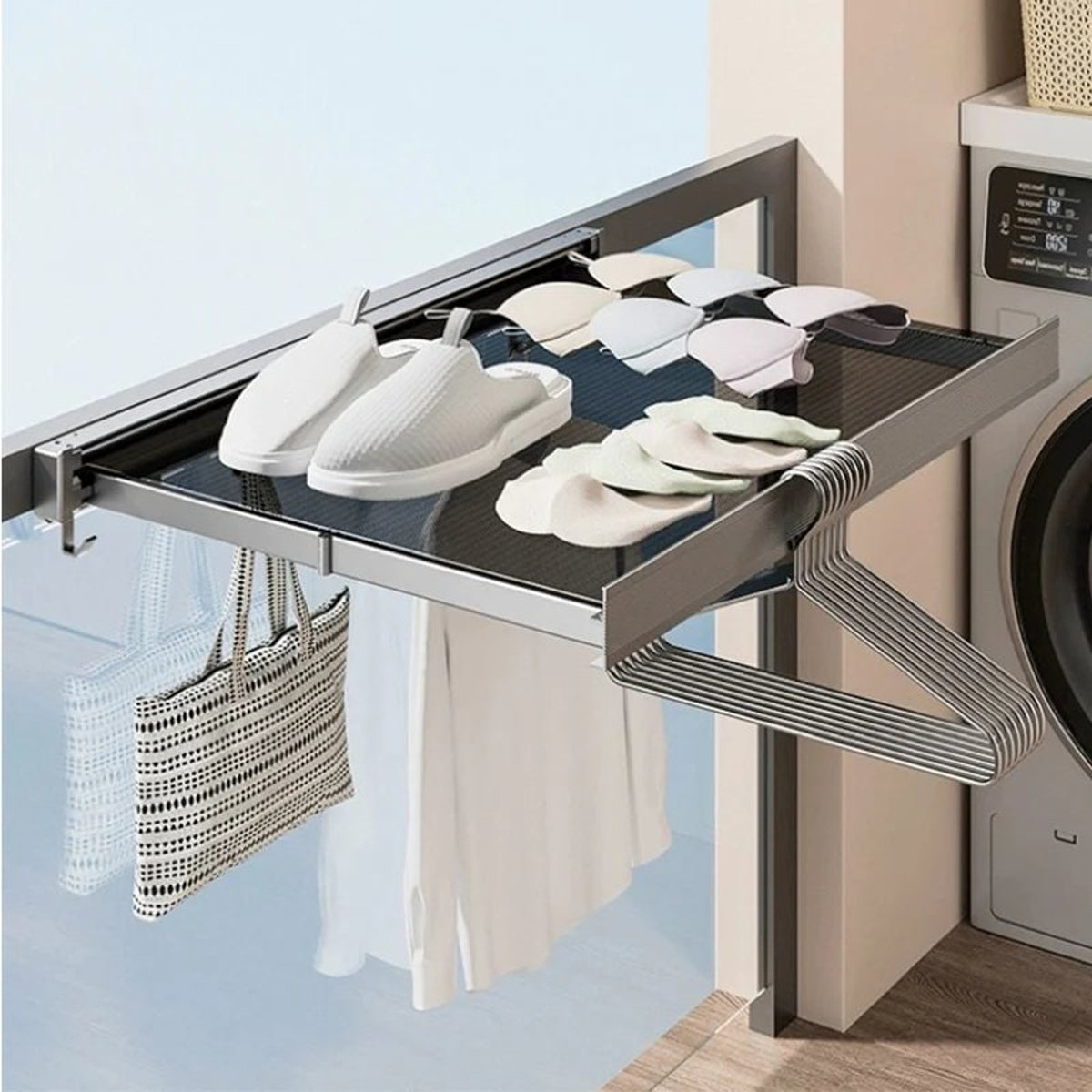 Retractable Storage Rack Invisible Space-Saving Drying Solution For Clothes Shoes And Towels With Maximize Space Minimize Clutter Design - Image 2