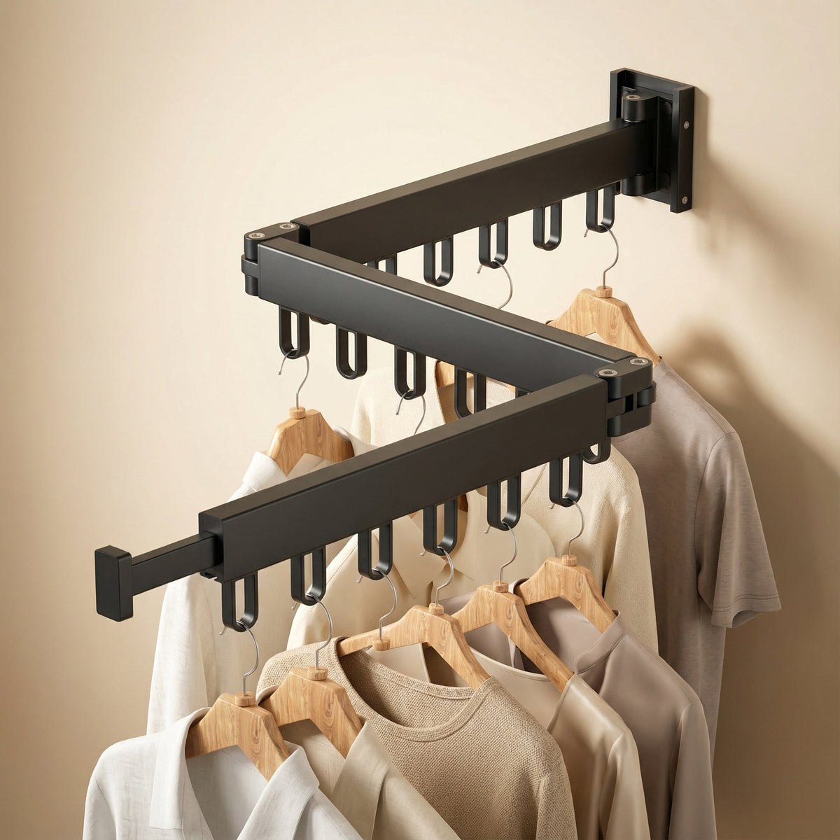 Retractable Wall Drying Rack Foldable Clothes Black Space Saving Garment - Image 1