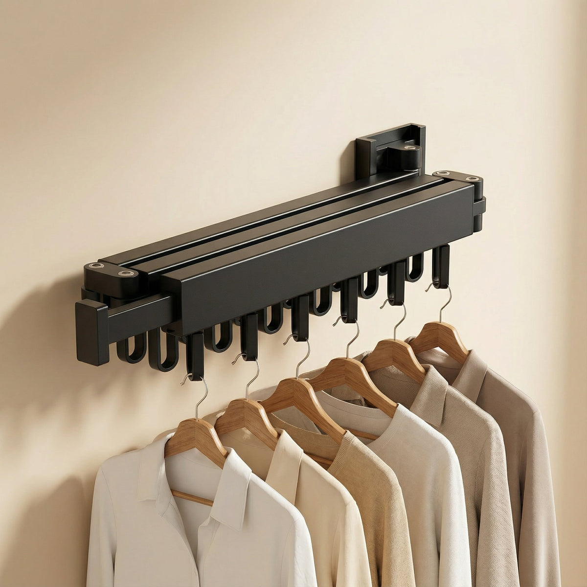 Retractable Wall Drying Rack Foldable Clothes Black Space Saving Garment - Image 3