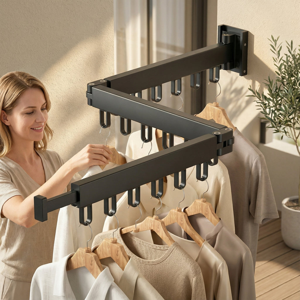 Retractable Wall Drying Rack Foldable Clothes Black Space Saving Garment - Image 6