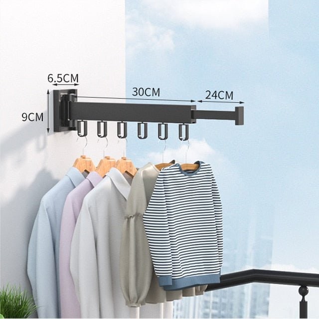 Retractable Wall Drying Rack Foldable Clothes Black Space Saving Garment - Image 7