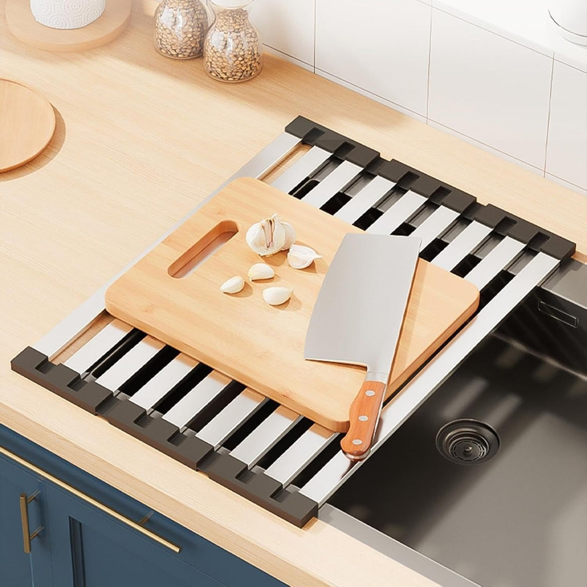 Rollable Dish Drying Rack Stainless Steel Drainer With Silicone Edges Over The Sink For Kitchen Use - Image 2