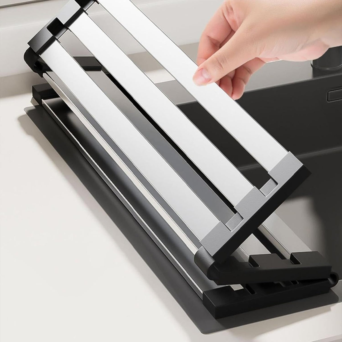 Rollable Dish Drying Rack Stainless Steel Drainer With Silicone Edges Over The Sink For Kitchen Use - Image 4