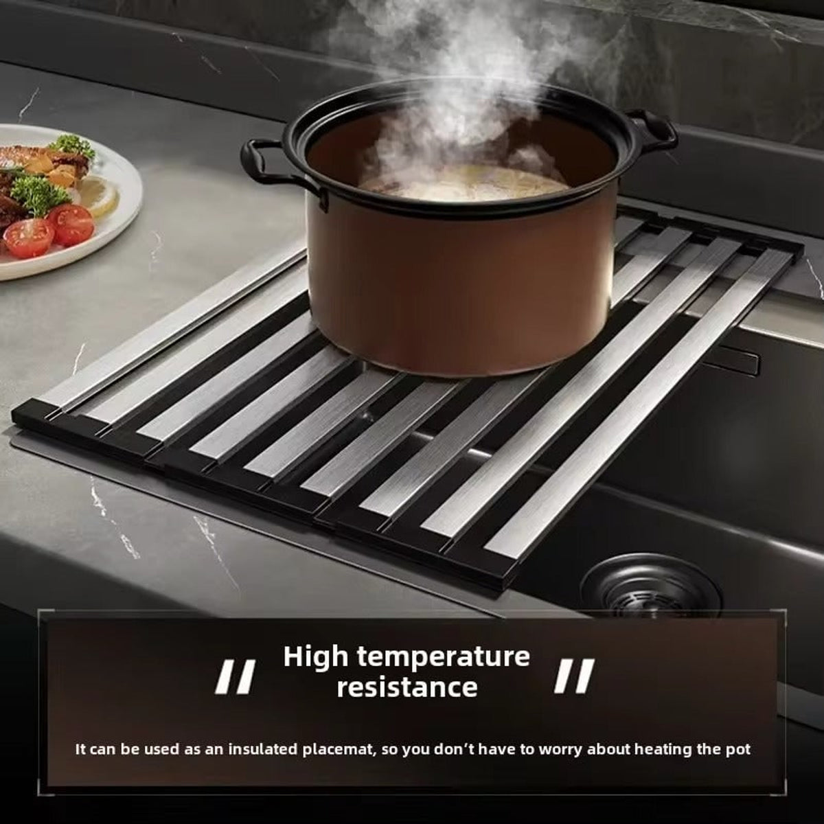 Rollable Dish Drying Rack Stainless Steel Drainer With Silicone Edges Over The Sink For Kitchen Use - Image 6
