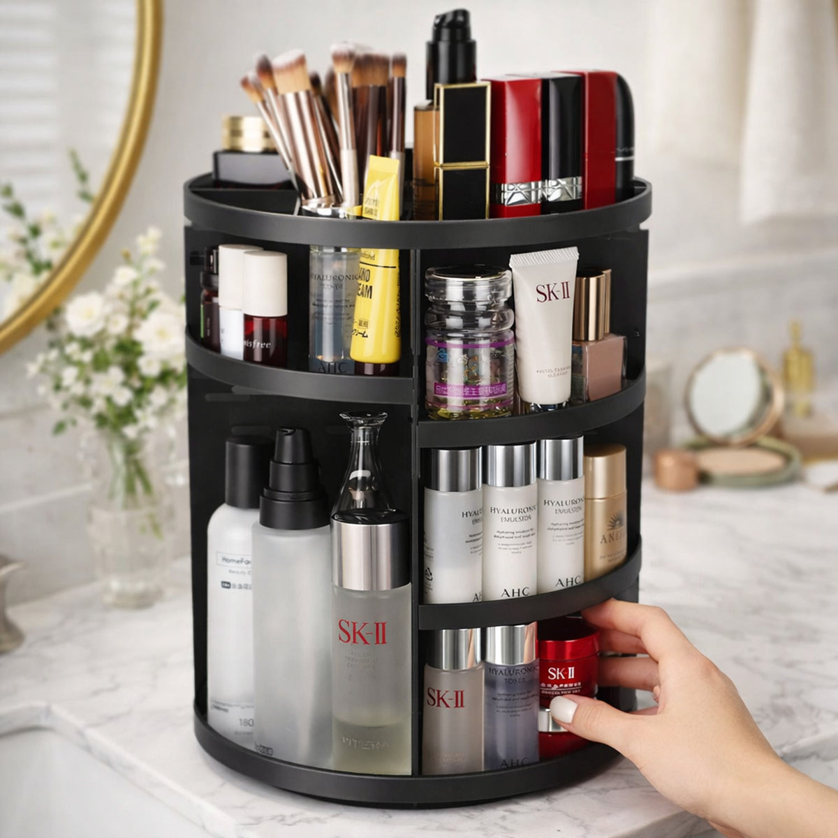 Rotating Makeup Organizer With Adjustable Acrylic Shelves 360 Degree Spinning Cosmetic Storage For Desk - Image 3