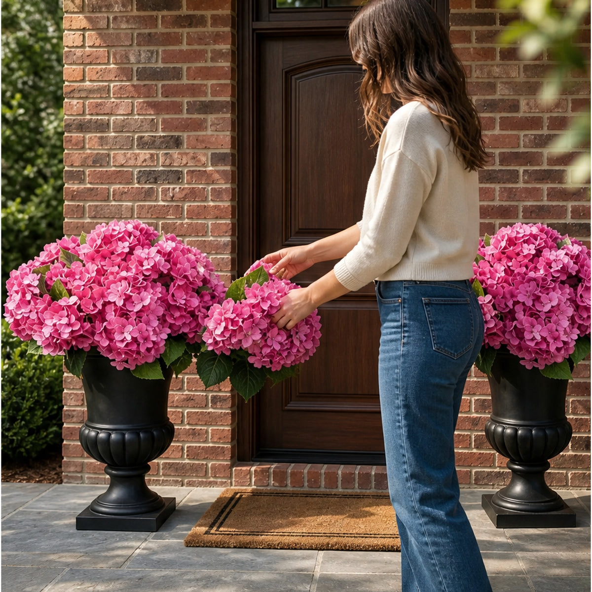 Silk Hydrangea Set With 5 Full Blooms For Porch & Patio Decor - Image 9