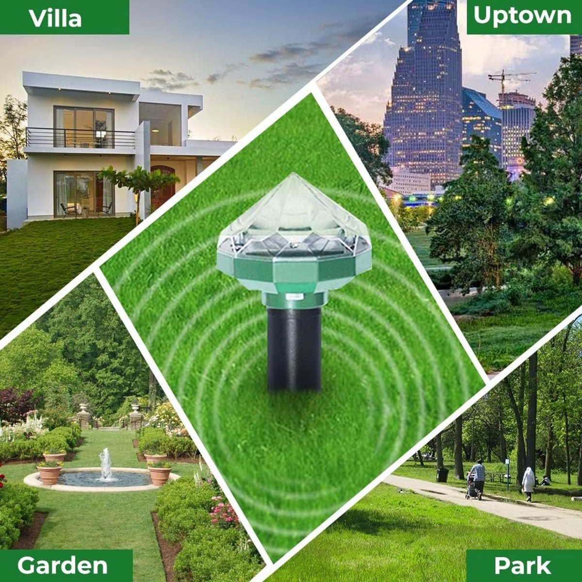 Solar Animal Repeller Ultrasonic Pest Deterrent Green Black Plastic Ground Stake - Image 2