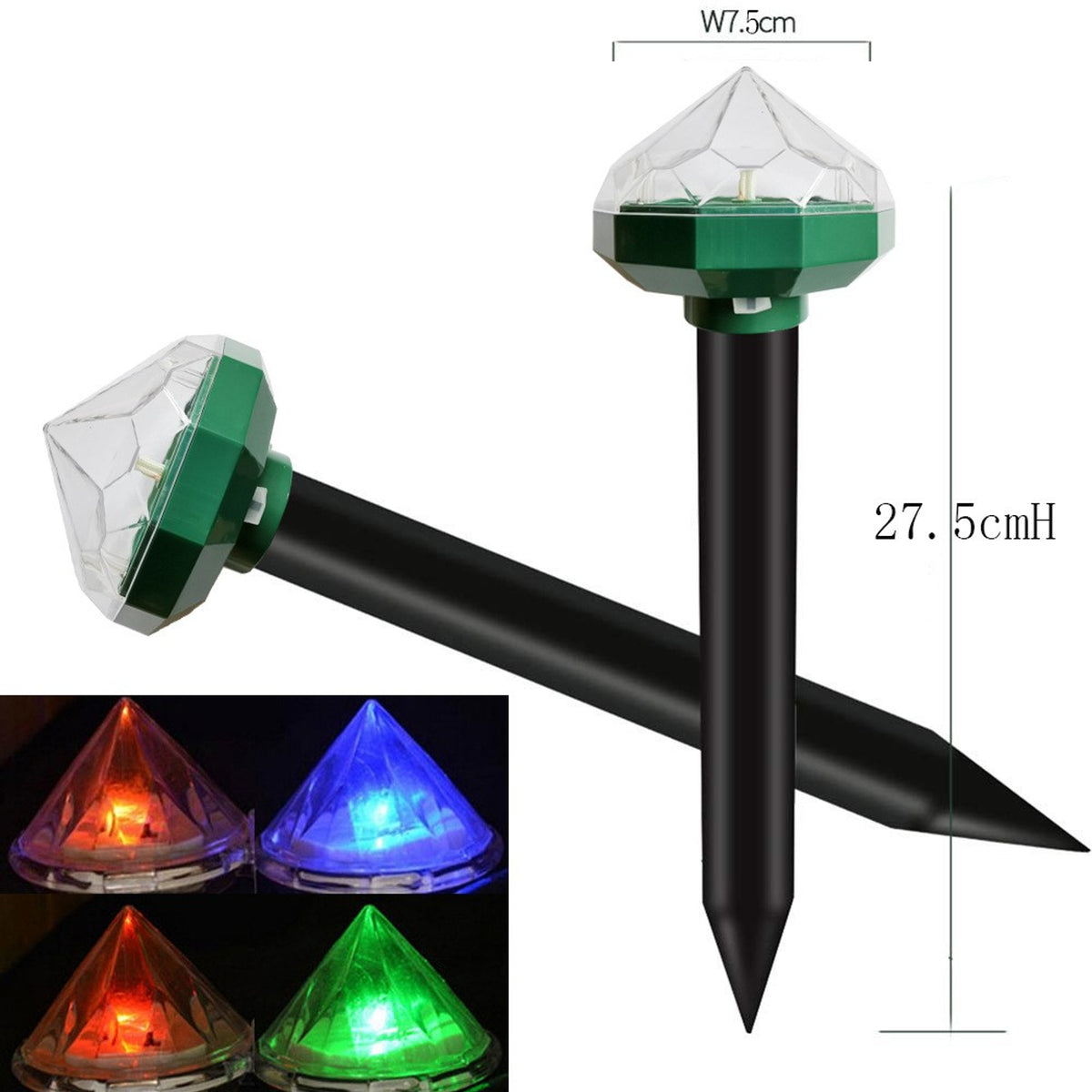 Solar Animal Repeller Ultrasonic Pest Deterrent Green Black Plastic Ground Stake - Image 9