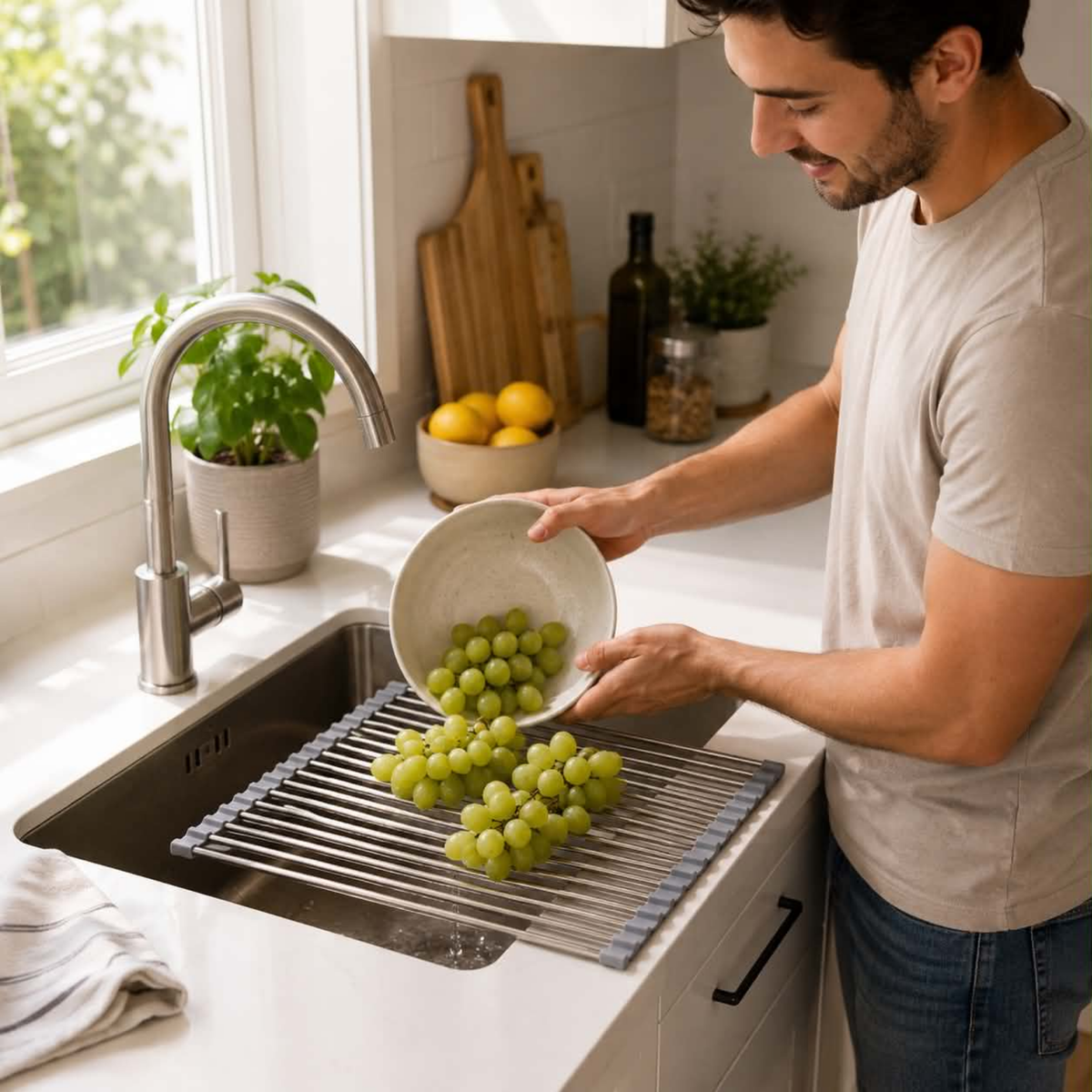 Stainless Steel Folding Drain Rack Expandable Sink Organizer For Space-Saving Kitchen Storage With Food-Safe Silicone Coating - Image 10