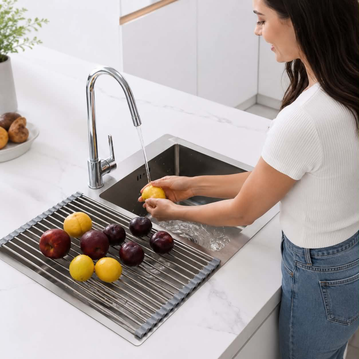 Stainless Steel Folding Drain Rack Expandable Sink Organizer For Space-Saving Kitchen Storage With Food-Safe Silicone Coating - Image 11