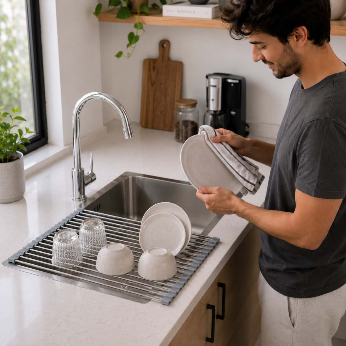 Stainless Steel Folding Drain Rack Expandable Sink Organizer For Space-Saving Kitchen Storage With Food-Safe Silicone Coating - Image 13