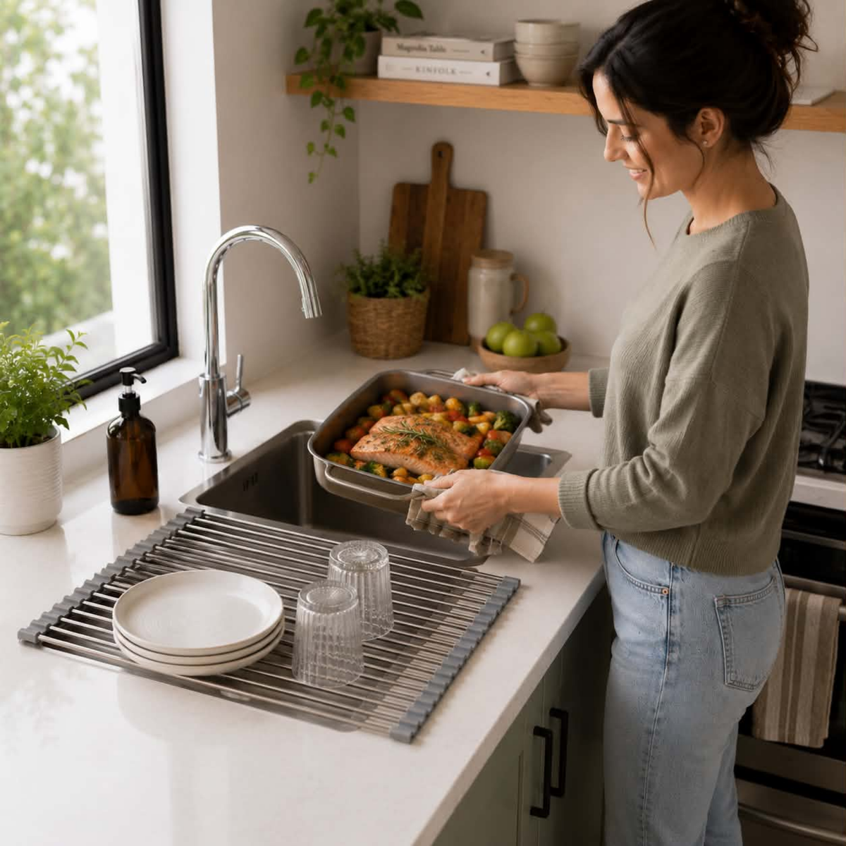 Stainless Steel Folding Drain Rack Expandable Sink Organizer For Space-Saving Kitchen Storage With Food-Safe Silicone Coating - Image 6